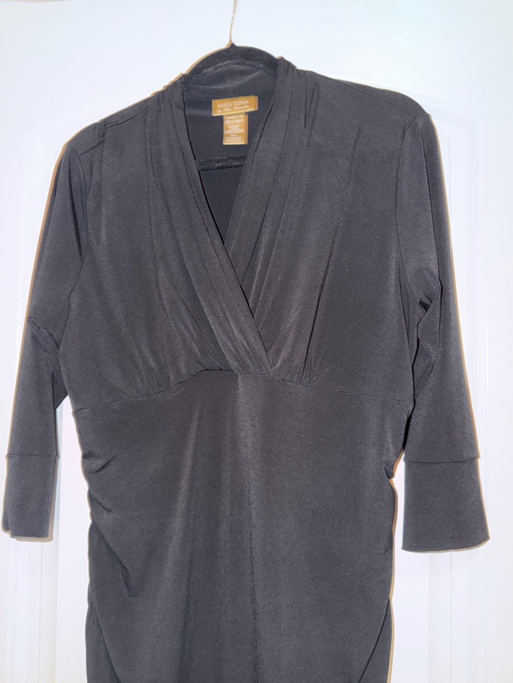 Miss Tina Black Wrap-Style V-Neck Dress